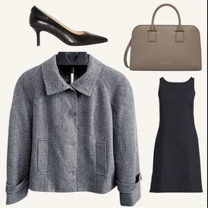 ✨ Jones New York Petite Bouclé Funnel-Neck Jacket – Silver Gray (4P)